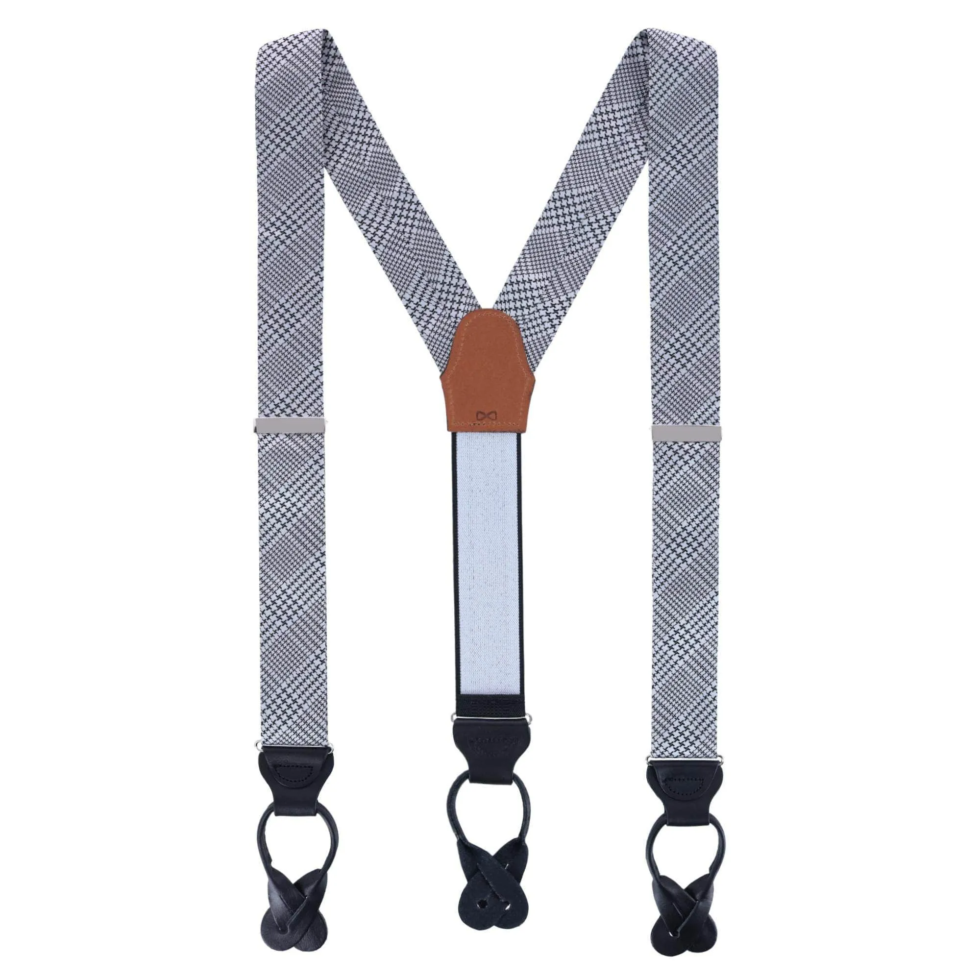 Benji The Houndstooth Plaid Silk Button End Braces