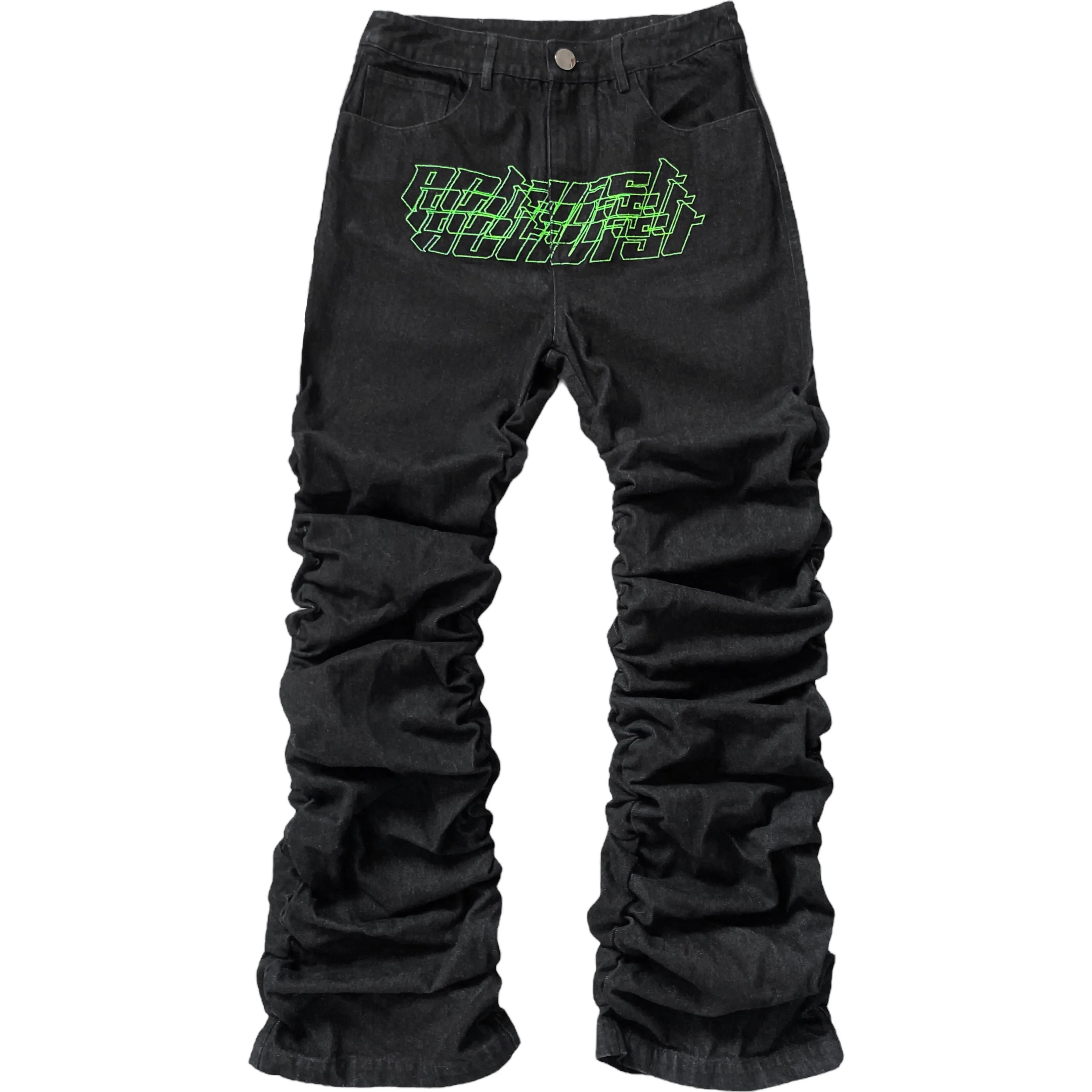 BLACK STACKED DENIM PANTS