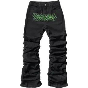 BLACK STACKED DENIM PANTS