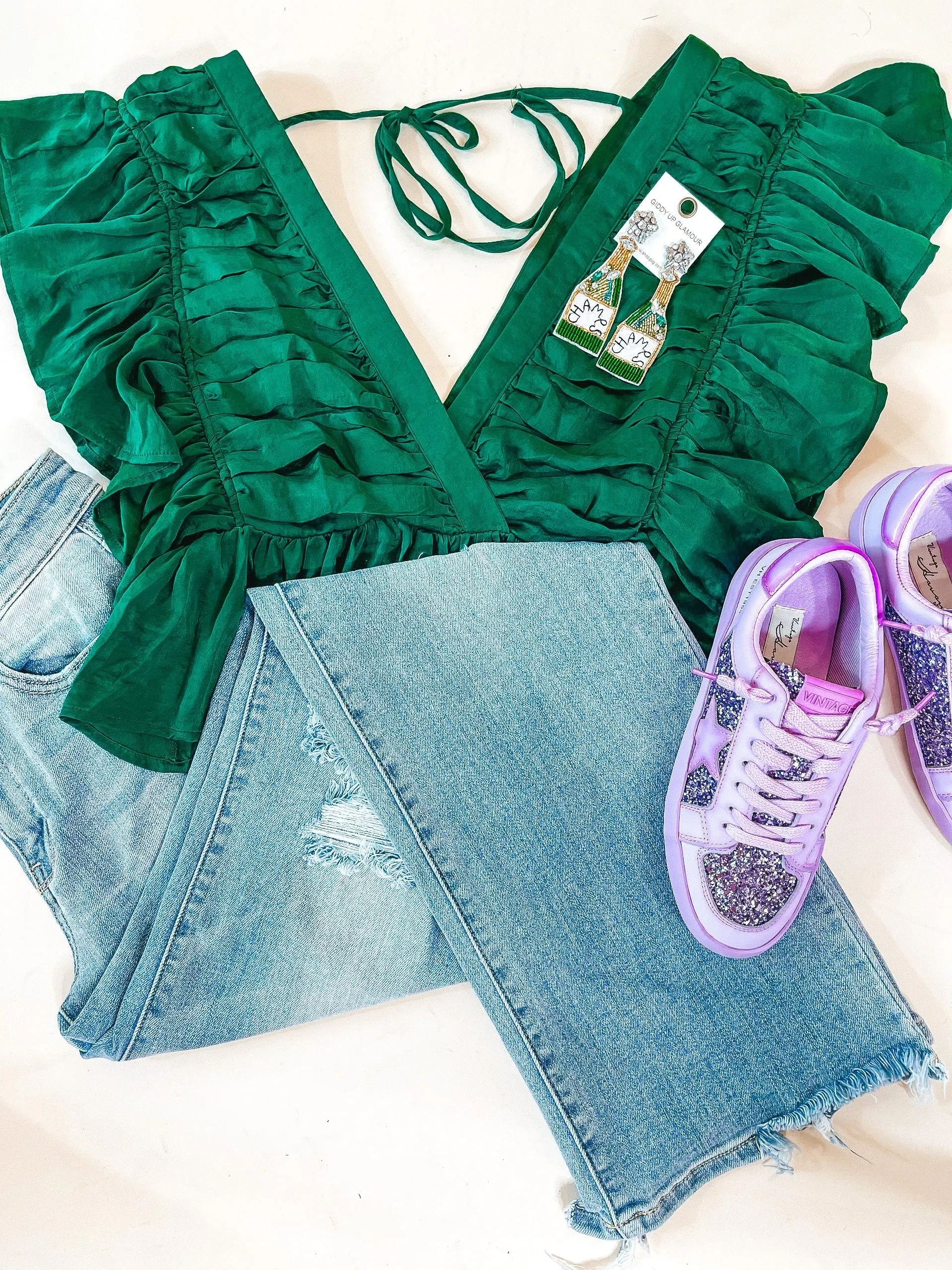 Fresh Take Ruched V Neck Crop Top in Green