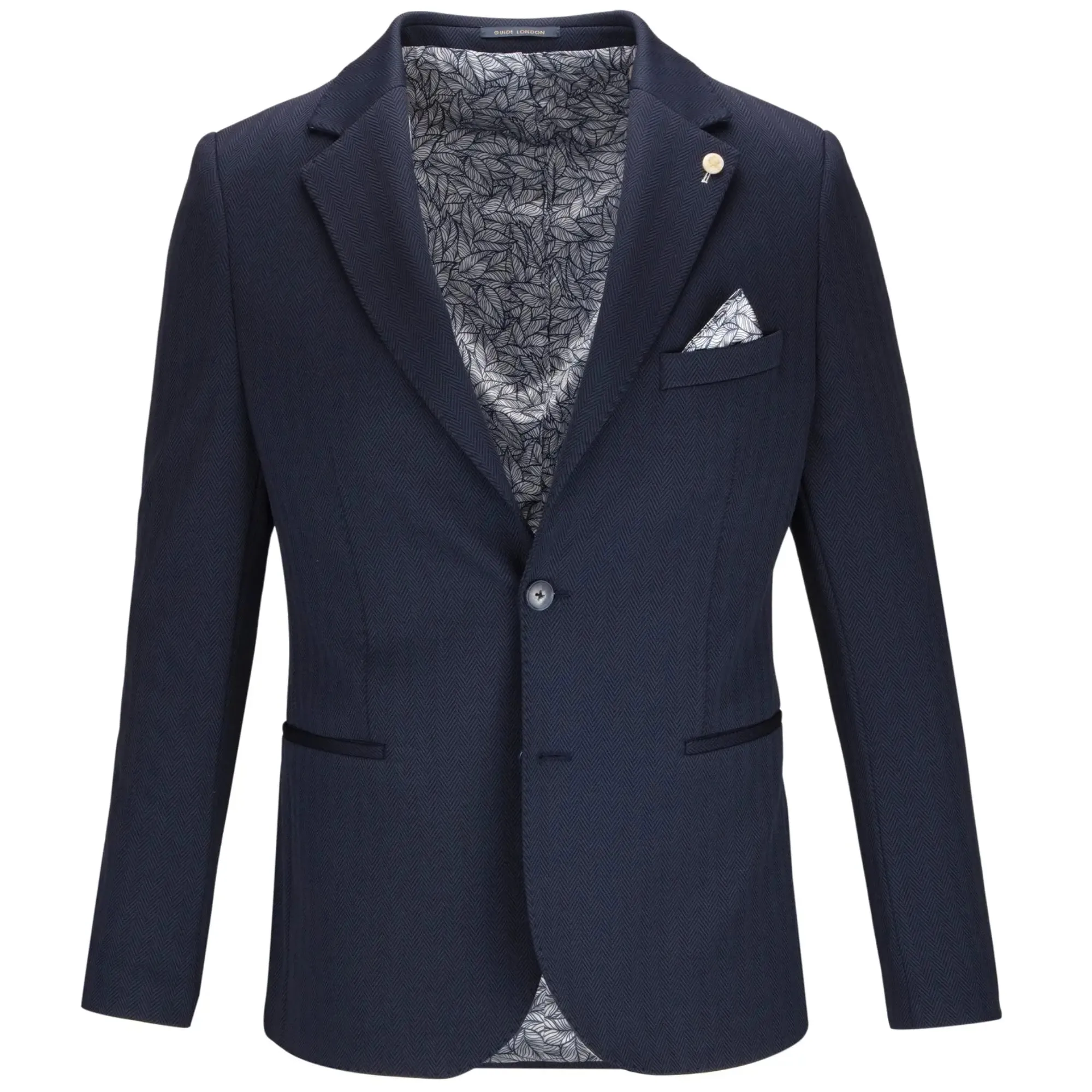 Herringbone Stretch Blazer - Navy