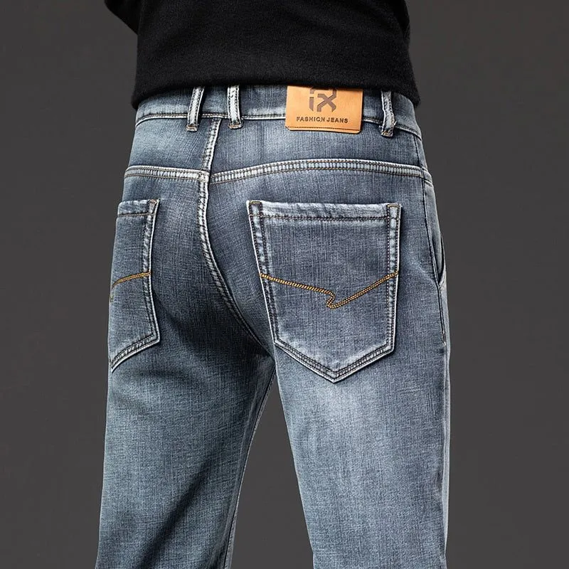 Men Fleece Lined Warm Jeans Classic Style Regular Fit Stretch
