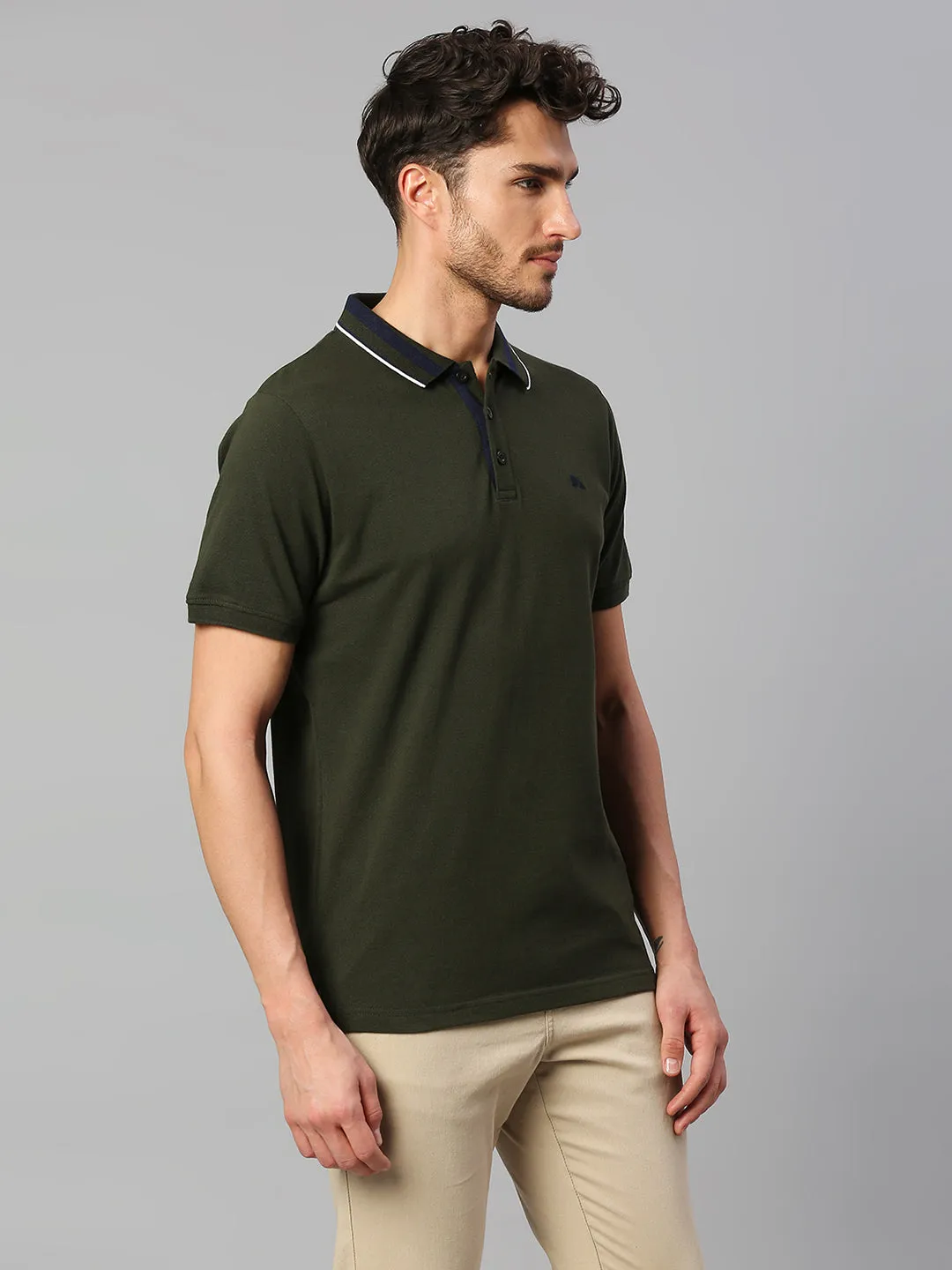 Men's Pure Cotton Solid Half Sleeves Polo T-Shirt (Green)