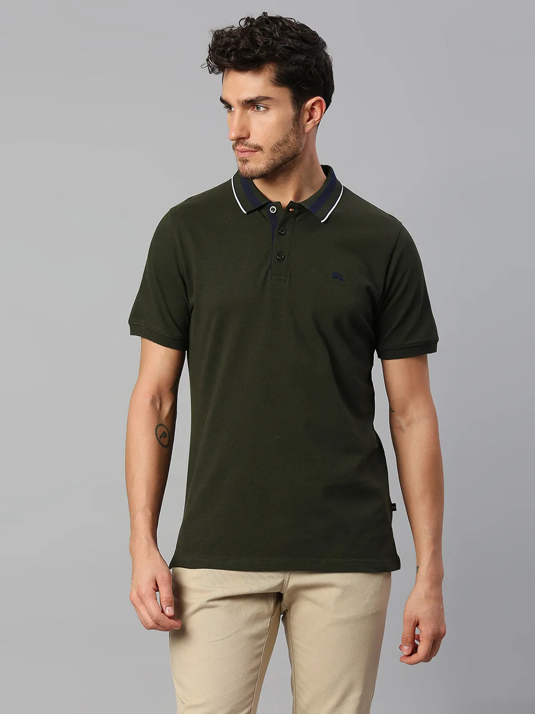 Men's Pure Cotton Solid Half Sleeves Polo T-Shirt (Green)