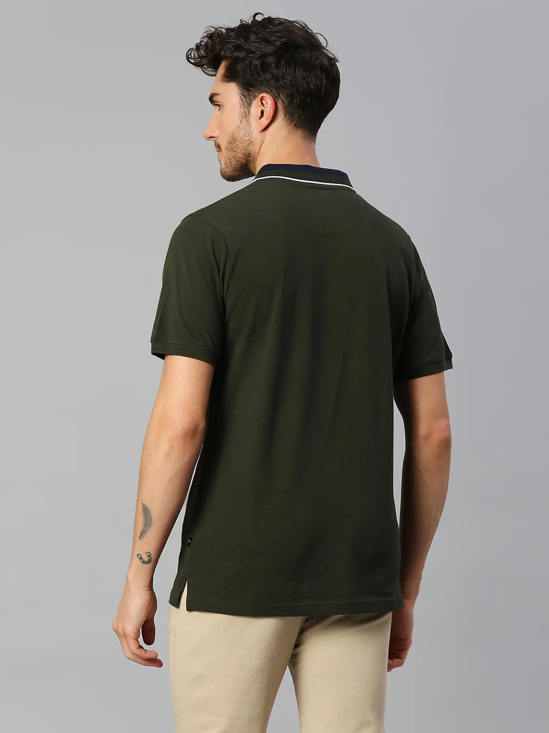 Men's Pure Cotton Solid Half Sleeves Polo T-Shirt (Green)