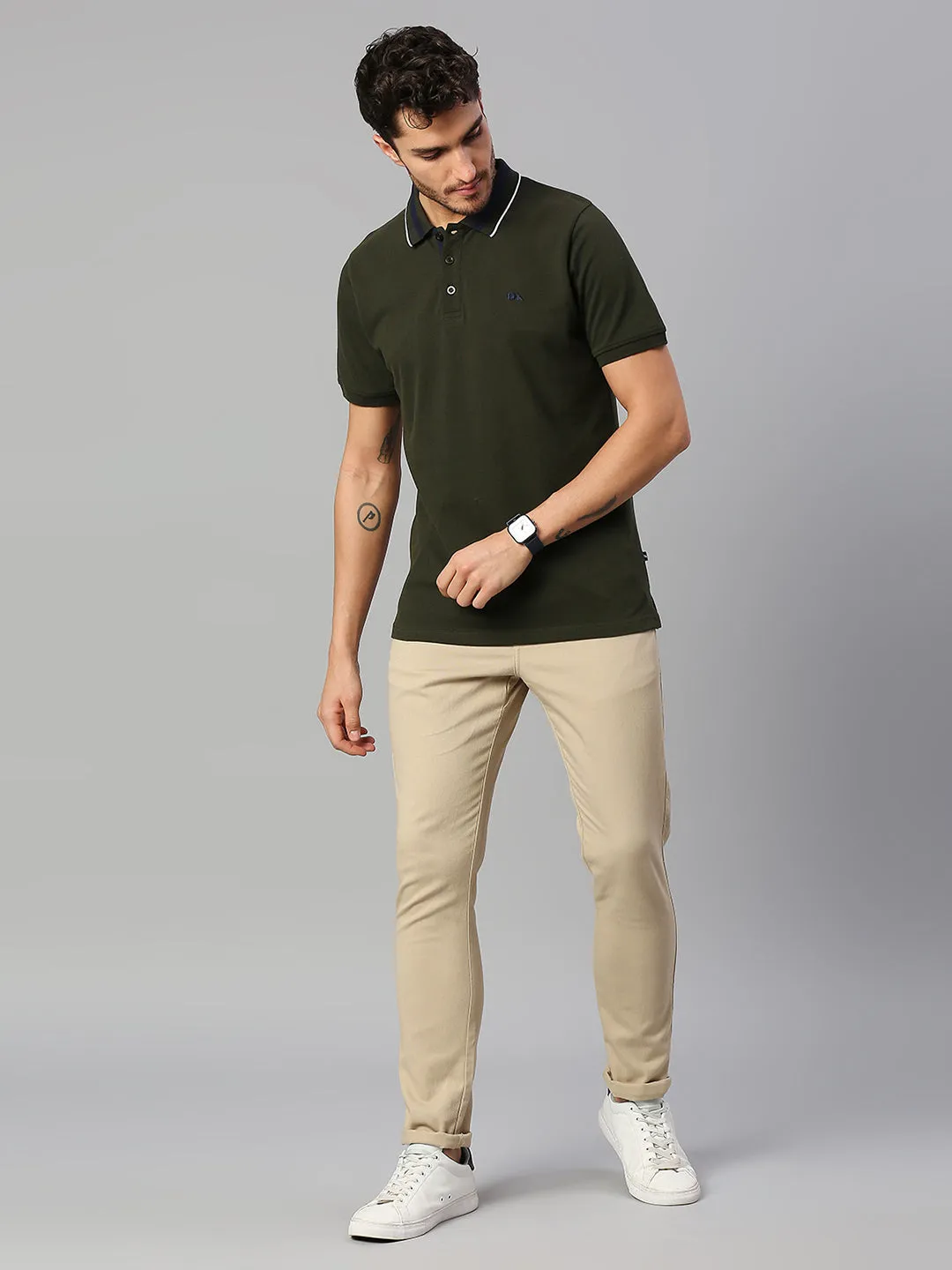 Men's Pure Cotton Solid Half Sleeves Polo T-Shirt (Green)