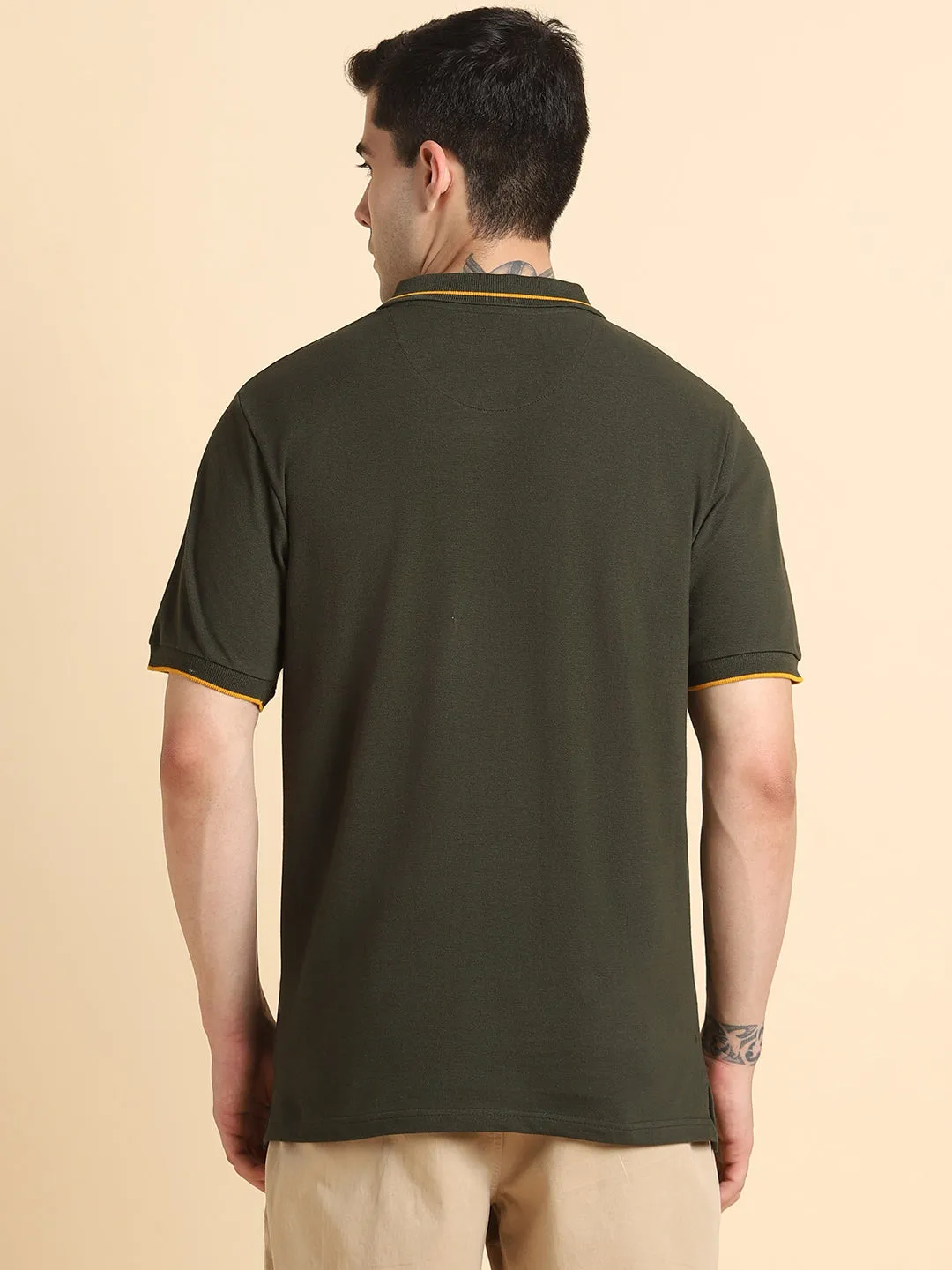 Men's Solid Olive Polo T-shirt