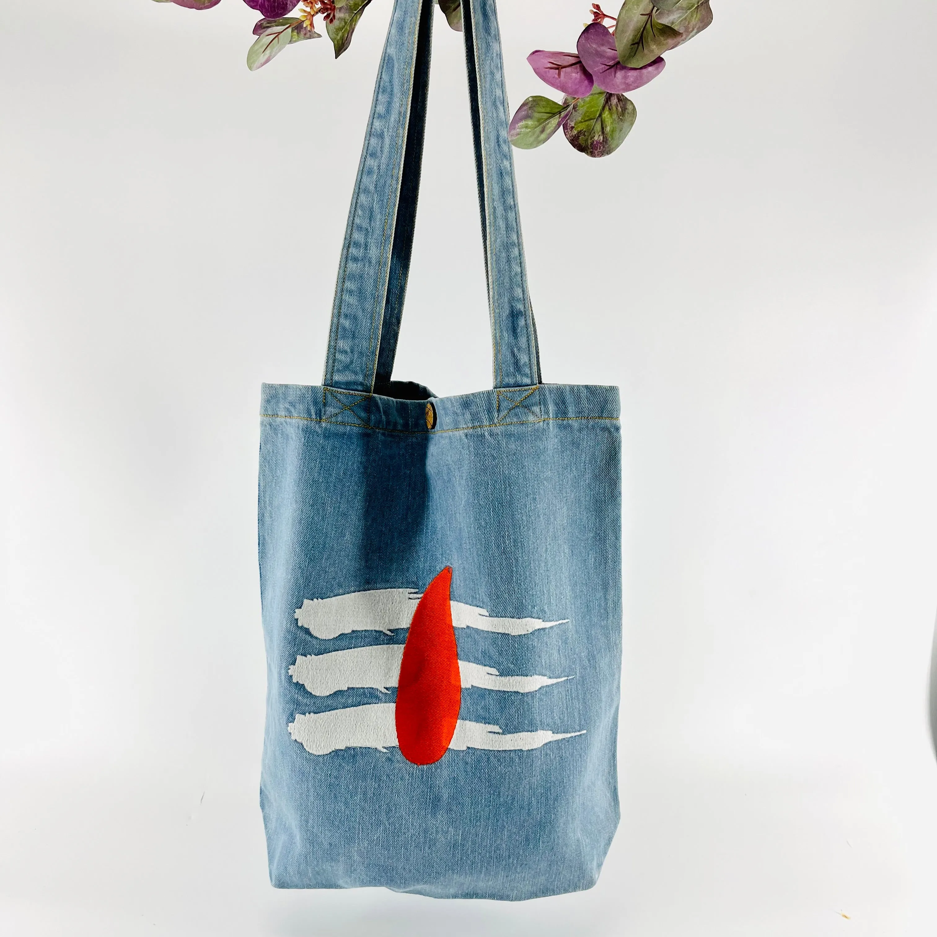 "Third Eye of Lord Shiva" Denim Tote Bag | Light Blue Denim