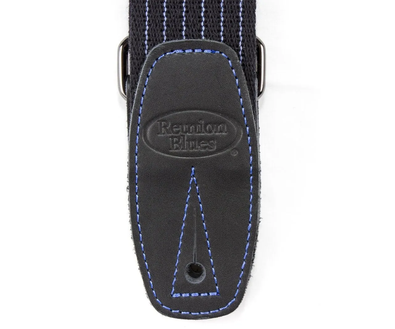 Reunion Blues Merino Wool Guitar Strap, Black with Blue Pinstripe
