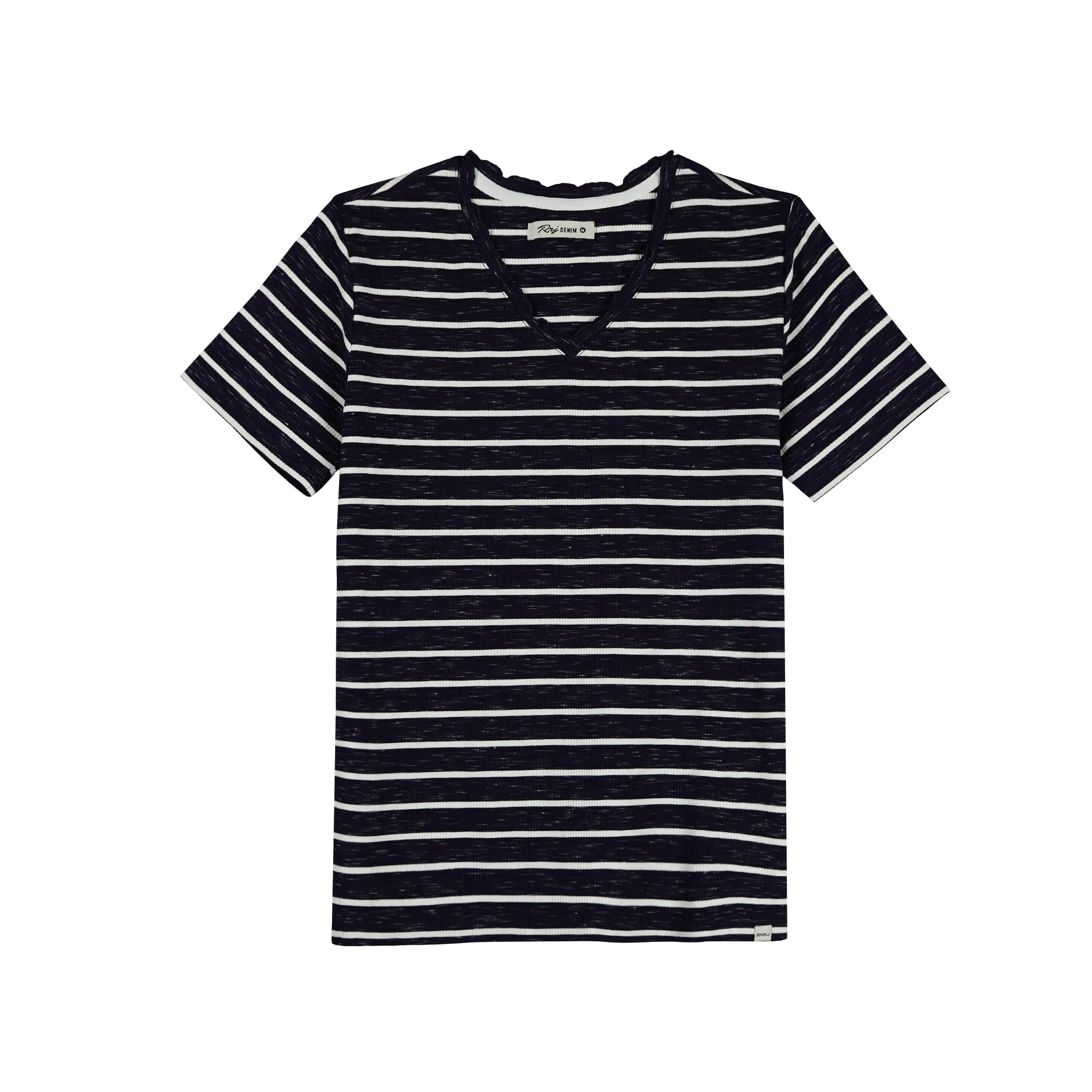 RRJ Basic Tees for Ladies Regular Fitting Ribbed Fabric Trendy fashion Casual Top Navy Blue Tees for Ladies 111161-U (Navy Blue)