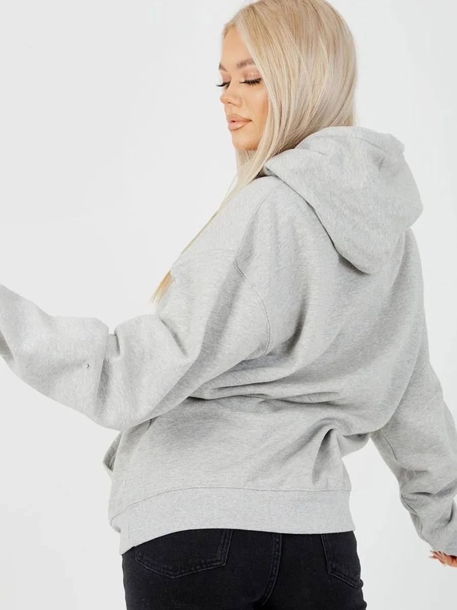 Shannon Embroidered Amoureux Fleeced Hoodie In Grey