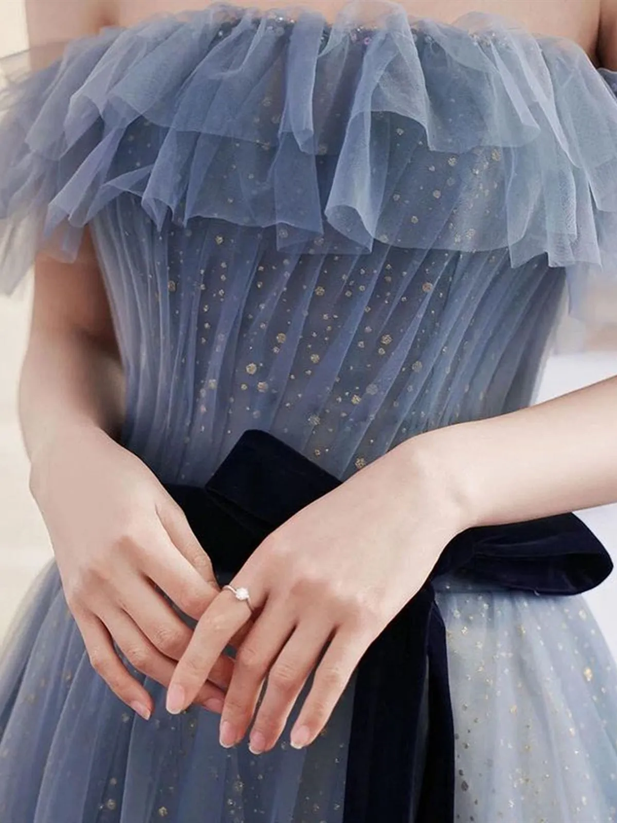 Shiny Off the Shoulder Blue Long Prom Dresses, Off Shoulder Blue Long Formal Graduation Dresses