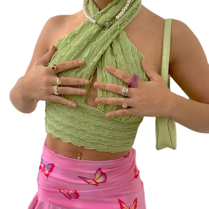 Spring Vintage and Little Fresh Ruffled Neck Vest
