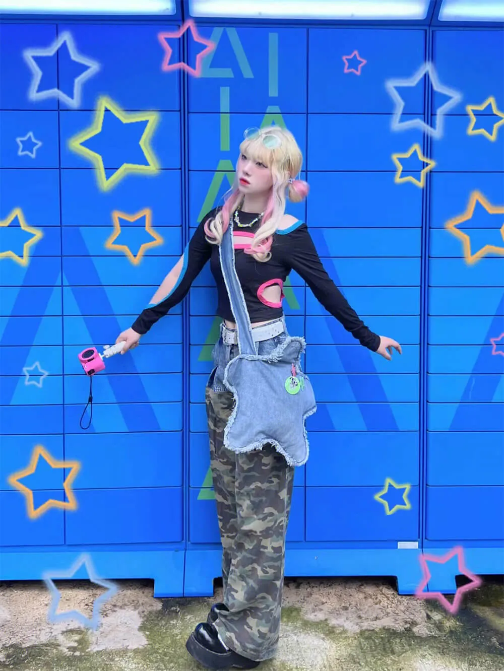 Star Shaped Denim Crossbody Bag Y2K