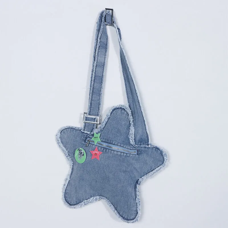 Star Shaped Denim Crossbody Bag Y2K